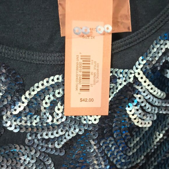 NWT ~ Apt. 9 Embellished Teal Colored Tank with Blue Sequins (Size: 2X) - Picture 5 of 5